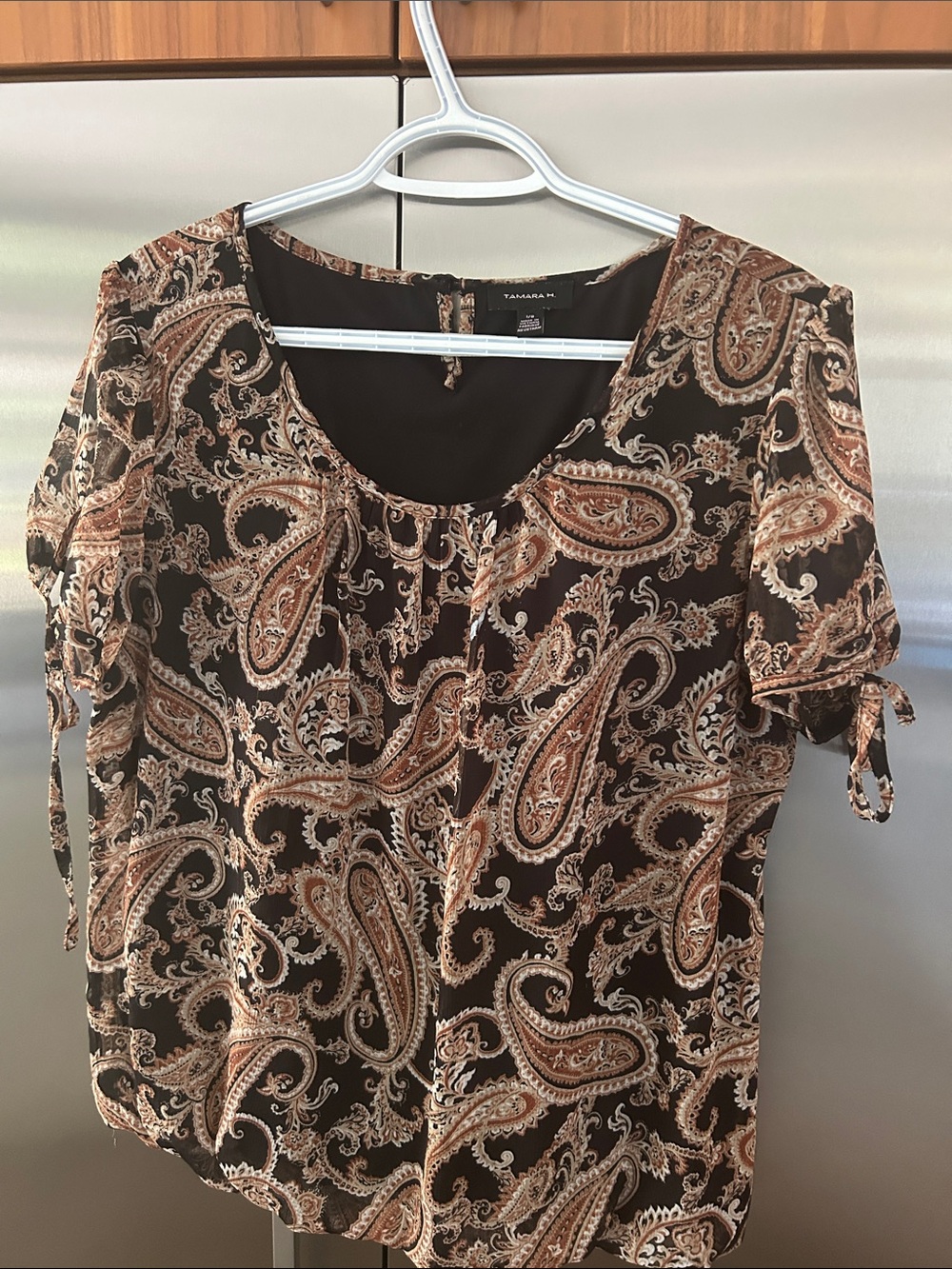 Tahari Paisley Scoop-Neck Blouse in Brown and Cream